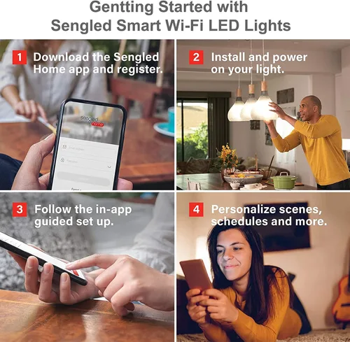 Vista 8 de Sengled Bombilla de luz Alexa, bombillas inteligentes, bombillas inteligentes que funcionan con Alexa y Google Assistant, bombillas WiFi A19 blanco