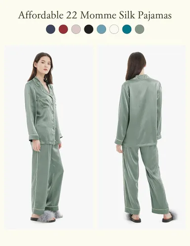 Vista 2 de LilySilk Pijama de seda para mujer, con ribetes dorados, 22 momme, 100% seda, para mujer, lavable