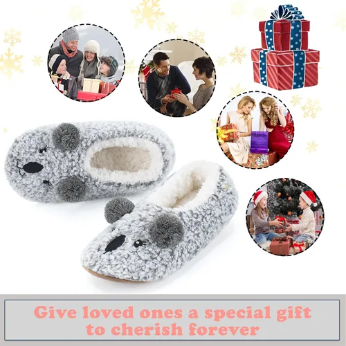 Vista 5 de cosyone1997 Lindas pantuflas de animales para niños, niñas y mujeres, calcetines de casa mullidos con suela antideslizante suave, regalos únicos