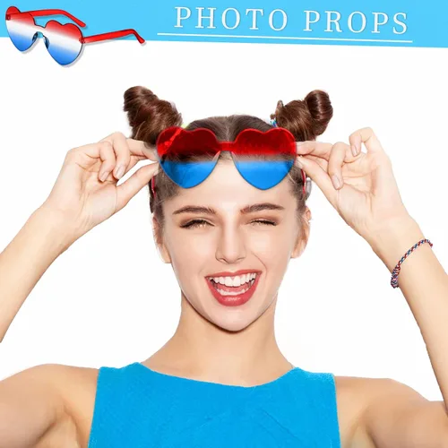 Vista 4 de JDHXBMW 4PCS Patriotic Sunglasses Heart Sunglasses 4th of July Sunglasses Heart Shaped Glasses Independence Day Party Favor
