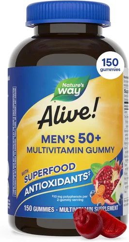 Vista 8 de Nature's Way ¡Alive! Multivitaminas diarias en gomitas para hombres de 50+, apoya la salud del cerebro, los ojos, el corazón*, vitaminas B, sin