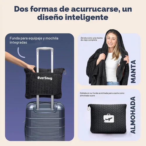Vista 2 de EverSnug Manta y Almohada de Viaje 68x42 pulgadas - Microforro Ultra-Suave Premium 2 en 1 Compacta y Empacable Manta de Vuelo con Funda de Bolsa