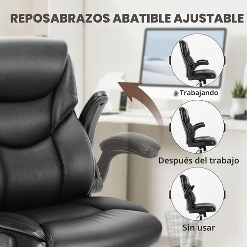 Vista 3 de OLIXIS Silla de escritorio de cuero PU, silla de oficina ergonómica, reposabrazos abatibles Negro