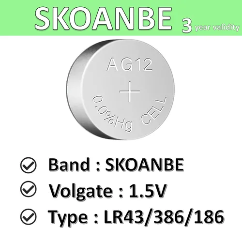 Vista 3 de SKOANBE Paquete de 10 pilas de botón LR43 386 AG12 301 186 1.5V