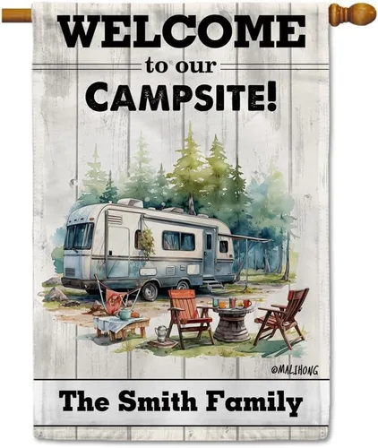 Vista 11 de Custom Welcome to Our Campsite Flag RV Camping Decor 12.5"x18" R26 Style 1