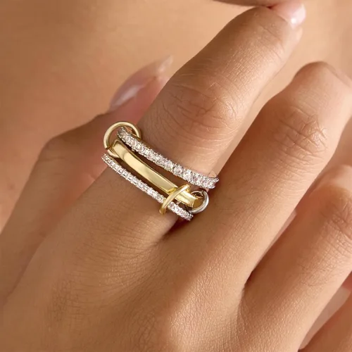 Vista 7 de Anillos apilables para mujer, chapados en oro de 18 quilates, juego de 3 anillos con circonita cúbica, juego de anillos plateados y dorados