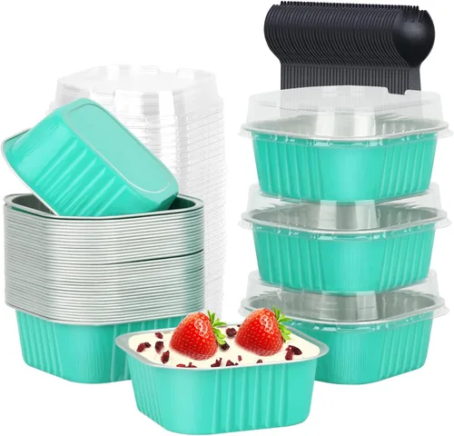 Vista 16 de LNYZQUS Moldes para Mini Pasteles de Cupcake de 5 oz con Tapas, Paquete de 40, Moldes de Papel de Aluminio para Cupcakes, Moldes para Hornear