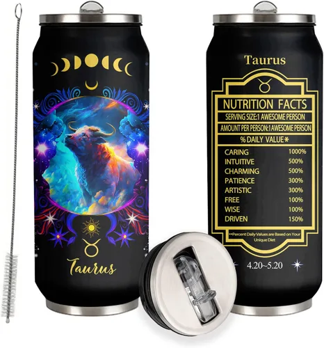 Vista 10 de Aquarius - Vaso de acero inoxidable del zodiaco para hombres y mujeres, regalo de cumpleaños para fanáticos de la astrología con tapa con pajilla
