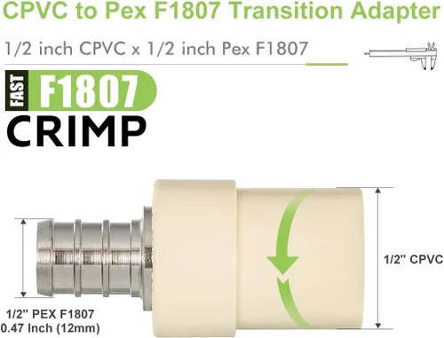 Vista 2 de Paquete de 2 adaptadores de transición de CPVC de 1/2 pulgada Pex x 1/2 pulgadas, accesorios PEX de latón resistente para conexión de tubería PEX-B