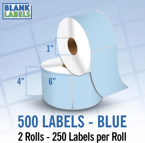 Vista 27 de Blank Labels Etiquetas en rollo de transferencia térmica directa de 4 x 6 pulgadas, 290 azules Núcleos de 3 pulgadas con Perfs Easy Tear