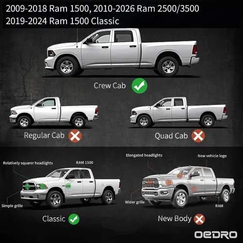 Vista 6 de OEDRO Estribos compatibles con Dodge Ram 1500 Crew Cab 2009-2018, RAM 1500 Classic 2019-2024, RAM 2500/3500 2010-2026, dos escalones laterales de 6