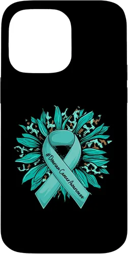Vista 21 de Leopard Sunflower Teal Ribbon Ovarian Cancer Awareness Case for iPhone 16