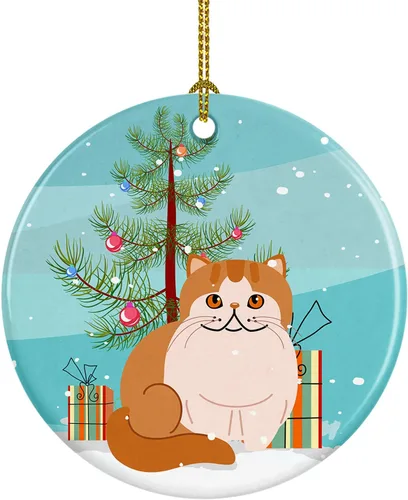 Vista 5 de Caroline's Treasures Árbol de Navidad de gato asiático, adorno de cerámica para colgar en el árbol de Navidad, decoración para el hogar, Navidad