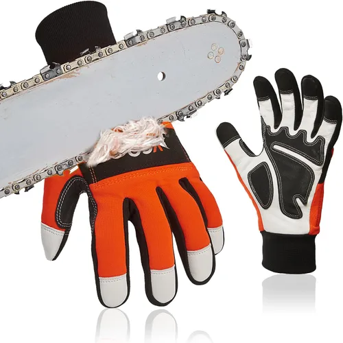 Vista 9 de Vgo... 1 Par de Guantes de Motosierra, Protección de Motosierra de 12 Capas en el Dorso de la Mano Izquierda, Guantes de Trabajo de Cuero de Cabra