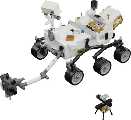 Vista 4 de Kit de Construcción de Rover de Marte de la NASA de Brick Loot – Modelo de Exploración Espacial Compatible con Lego de 603 Piezas con Helicóptero