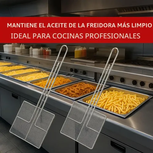 Vista 4 de 2 unidades - Freidora de araña de cocina, cuchara, espumadera para freír, colador para cocinar cuchara de colar profundo, cucharón de aceite, mango