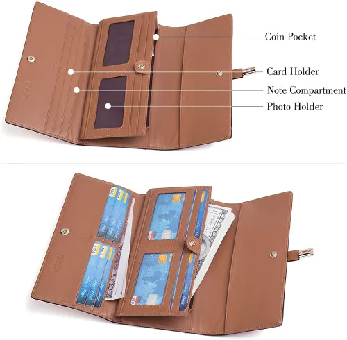 Vista 4 de CLUCI Cartera de cuero para mujer, diseño delgado, triple, tarjetero para tarjetas de crédito, Classic