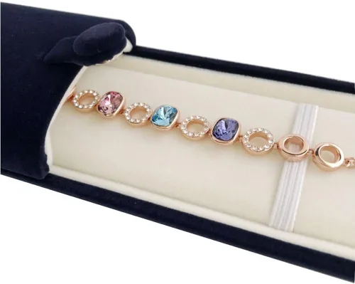 Vista 3 de Caja de regalo de joyería de alta calidad para pulsera, collar, terciopelo azul marino, regalo moderno y elegante de galería (joyería no incluida)