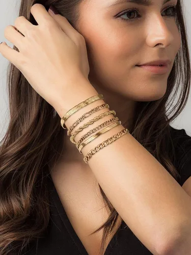 Vista 6 de Roe Dolph Pulseras apilables de oro para mujer, juego de pulseras de tobillo bohemias, pulseras de cadena cubana en capas, pulseras de cadena