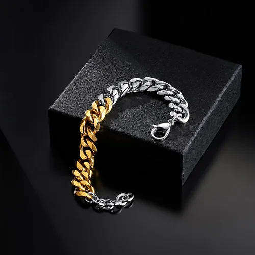 Vista 3 de LUCKY2+7 Pulseras para hombre, acero inoxidable, cierre plegable, cadena cubana, pulsera para hombre
