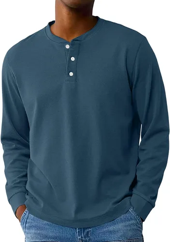 Vista 21 de Camisas de verano para hombre, camiseta Henley de manga larga con botones, estilo casual, M-3XL