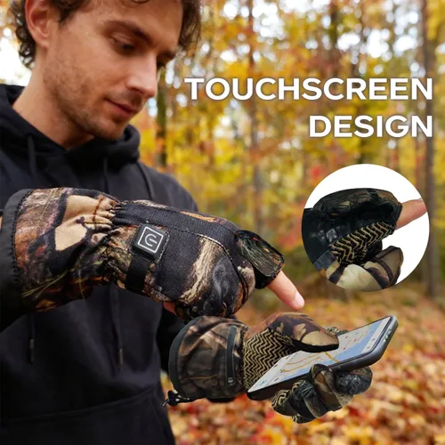 Vista 5 de Guantes de caza con calefacción para hombre, guantes térmicos eléctricos recargables de invierno, guantes térmicos de camuflaje para caza, guantes
