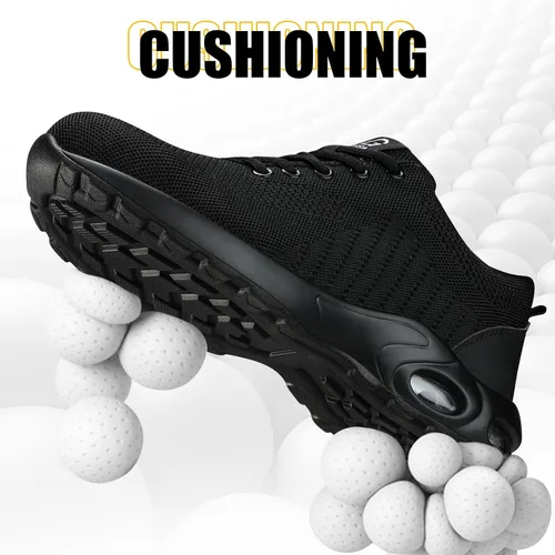 Vista 4 de GLANOUDUN Zapatos de punta de acero para hombre, ligeros, con amortiguación de aire, zapatos de trabajo de seguridad indestructibles, zapatos