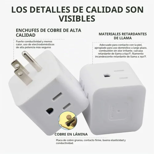 Vista 6 de Extensor de toma de corriente múltiple de 3 clavijas, enchufe de pared de 4 vías, toma de corriente alterna, divisor de enchufe a tierra a Estados