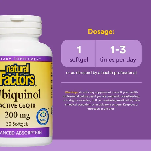 Vista 3 de Natural Factors Ubiquinol 200 mg - Apoya la salud del corazón y la vitalidad natural - Suplemento antioxidante con absorción superior - Apoyo