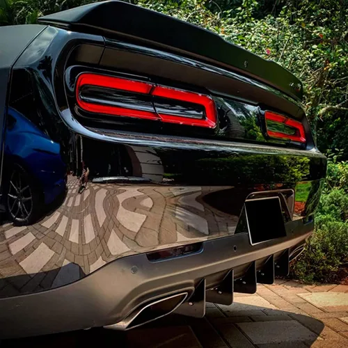 Vista 7 de Juego de 5 aletas para Dodge Challenger 2015-2024, parachoques trasero negro, aleta de tiburón
