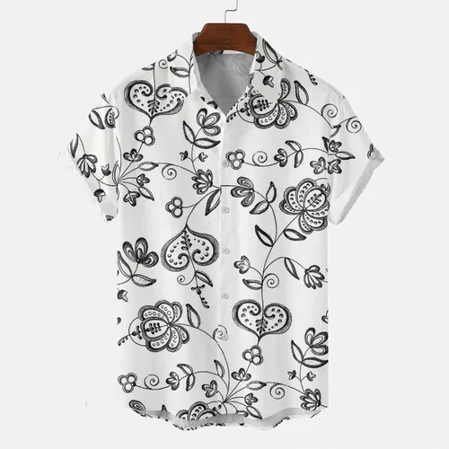 Vista 2 de Male Shirts Casual Lapel Valentine's Day Full Print Short Sleeve Vacation Outdoor Vacation Shirts Men Big and Tall Shirts