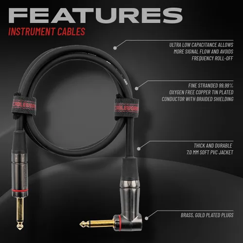 Vista 2 de Cableworks By Gator Cases Headliner Series Premium 3 pies recto a ángulo recto cable para instrumentos de guitarra (GCWH-INS-03RA)