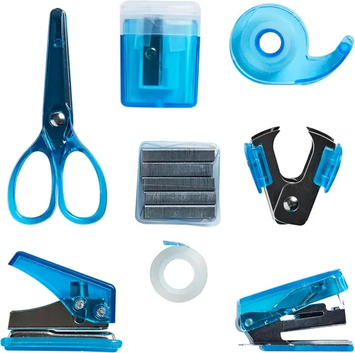 Vista 2 de Tinc Mini Stationery Set – Blue Tape Dispenser, Scissors, Stapler, Staple Remover, Hole Punch, Sharpener. Great for School