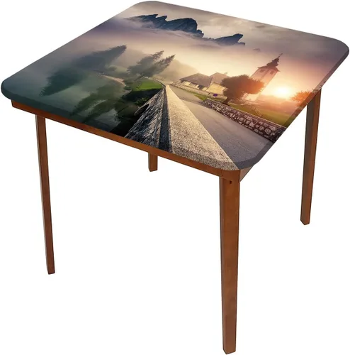 Vista 3 de Mantel cuadrado para mesa de paisaje, majestuosa escena matutina brumosa Triglav National Elástico, se adapta a mesas de 24 x 24 pulgadas