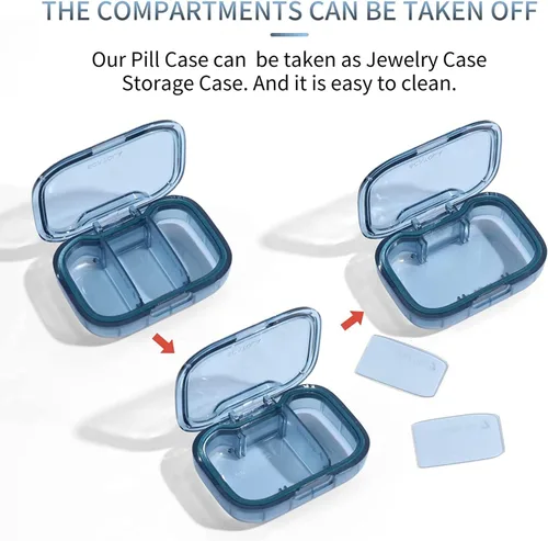 Vista 4 de Pastillero de 3 compartimentos, caja a prueba de humedad, organizador de pastillas para viajes, pastillero portátil diario para medicinas