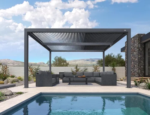 Vista 41 de PURPLE LEAF - Pérgola con listones de 10 x 12 pies, sistema de drenaje 94AS para patio, color gris Premium All-Aluminum Rustproof Build, Modern