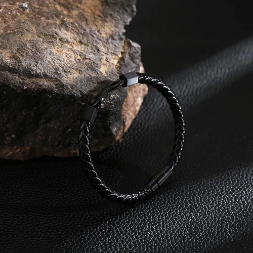 Vista 3 de NIQIPOK Pulseras de acero inoxidable con texto en inglés "To My Man" (To My Man) de cuero trenzado con nudo infinito, pulseras de acero inoxidable