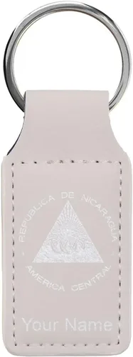 Vista 32 de LaserGram Llavero rectangular, bandera de Nicaragua, grabado personalizado incluido, Bambú