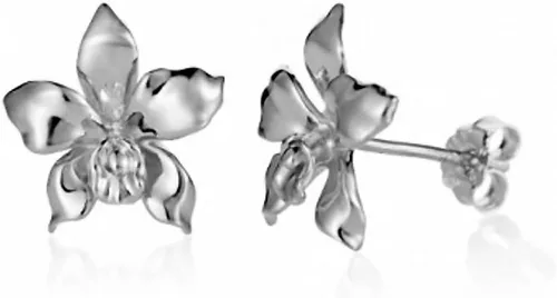 Vista 2 de Aretes de plata de ley con diseño de orquíde, Metal