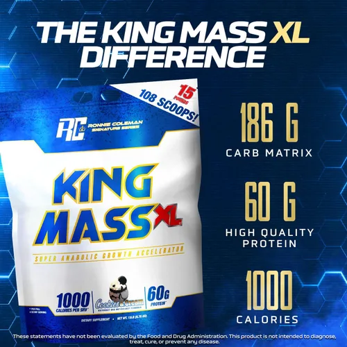 Vista 2 de Ronnie Coleman Signature Series King Mass XL Mass Gainer - Proteína en polvo, ganador muscular, 2.16 onzas de proteína, 6.35 oz de carbohidratos