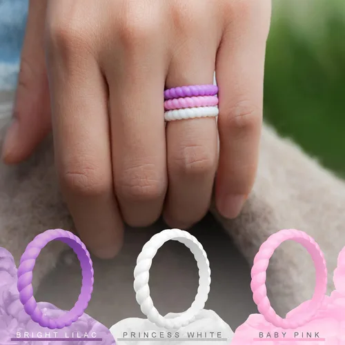 Vista 5 de ThunderFit - Anillos de matrimonio de silicona con diseño trenzado y delgado para mujer