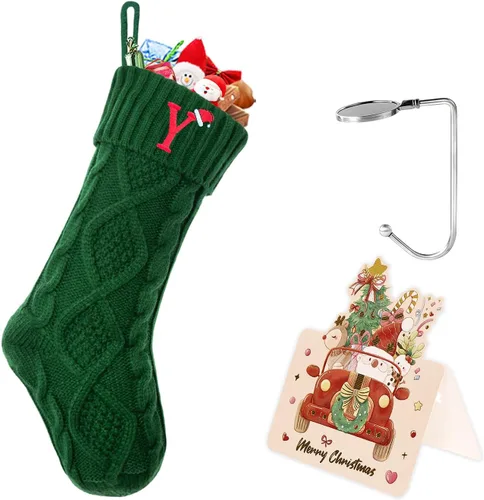 Vista 71 de Calcetines de Navidad con inicial A, 20 pulgadas, con iniciales bordadas para la familia, calcetín navideño tejido personalizado con monograma