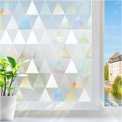Vista 11 de rabbitgoo - Película de privacidad para ventanas con diseño de arco iris y vidrio manchado, patrón de diamante, calcomanía no adhesiva con tinte