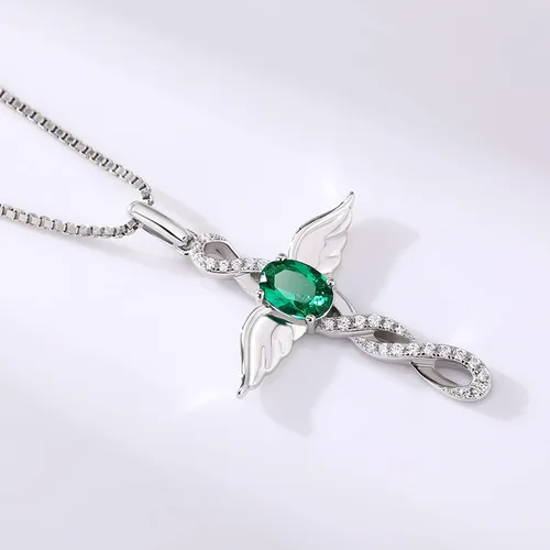 Vista 7 de ZDaoBen Star Cross Necklace Angel Wing Infinity Cross Pendant 925 Sterling Silver CZ Diamond Cross Necklace Women Birthstone Cubic Zirconia Cross
