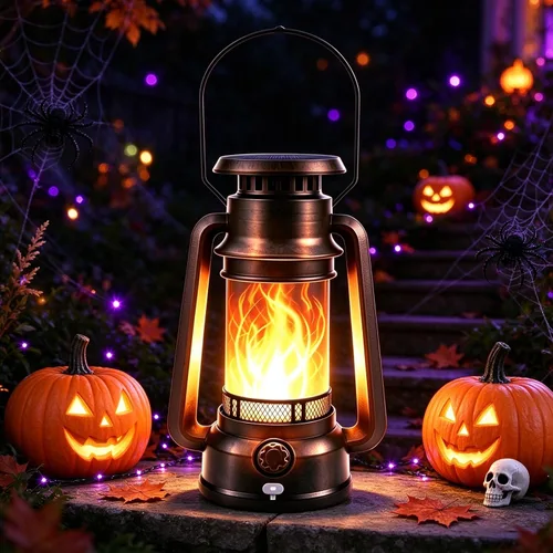 Vista 2 de Toodour Linterna solar de Halloween, paquete de 2 faroles solares vintage Bronce