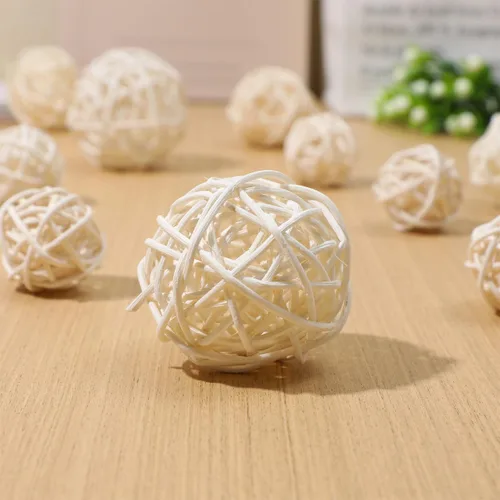 Vista 6 de VILLCASE Bolas decorativas de ratán, 15 bolas de mimbre de ratán, 3 tamaños para manualidades, rellenos decorativos de tazón, decoración de mesa