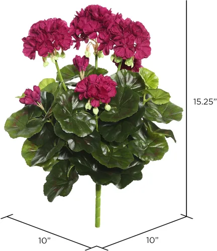 Vista 2 de Vickerman Arbusto artificial de geranio morado de 15.25 pulgadas de largo, decoración floral sintética de alta calidad para bodas o arreglos