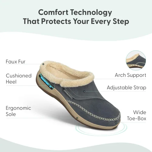 Vista 8 de Orthofeet Charlotte - Pantuflas ortopédicas con forro de piel sintética para mujer
