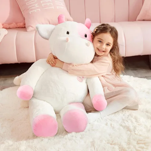 Vista 5 de IKASA - Animal de peluche gigante de vaca de felpa, juguetes suaves grandes y jumbo de gran tamaño, 30" de tamaño enorme, lindo peluche esponjoso