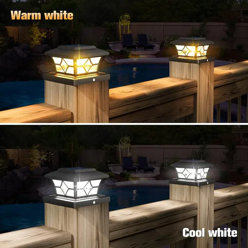 Vista 3 de VOLISUN Luces Solares para Postes de Exteriores, Luces Solares para Postes de Valla 4x4 Vinilo/Madera, Luz Solar Negra Impermeable para Poste